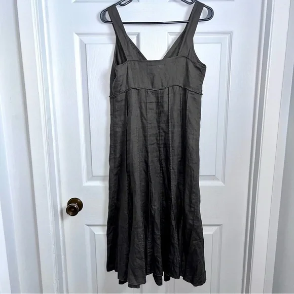 Gerard Darel 100% Linen Dress gray Women 40 Medium sleeveless midi v neck - Picture 5 of 5